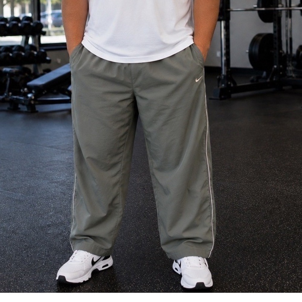 Nike Sportswear Mens XXL Olive Green Track Pants White Side Stripe RN56323